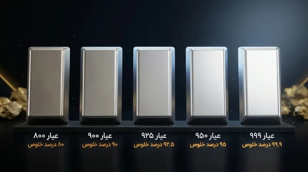 مقایسه عیار نقره ۸۰۰، ۹۰۰، ۹۲۵، ۹۵۰ و ۹۹۹