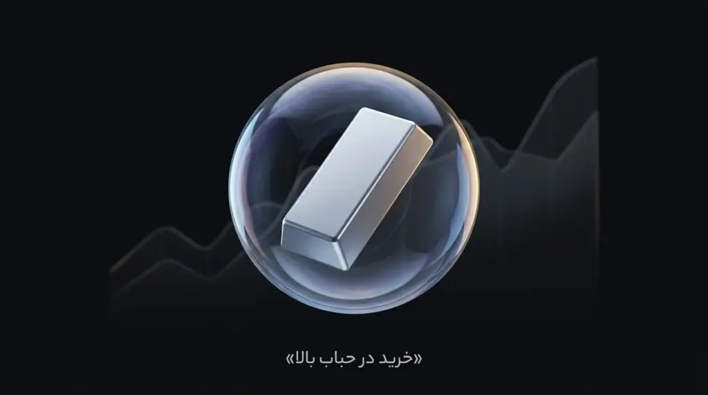 تصویر مفهومی از یک شمش نقره داخل یک حباب صابون شفاف، با پس‌زمینه نمودار قیمت.
